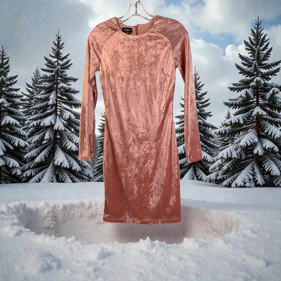 Bebe XS Long Sleeve Crushed Velvet Bodycon Mini Dress In Dark Rose - Picture 1 of 12